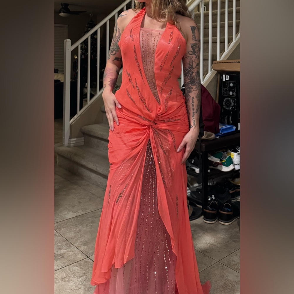 La Femme Pink High Low Silk Dress